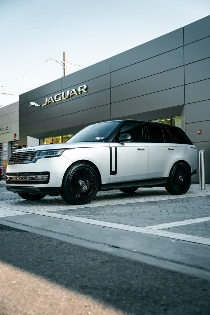 White Range Rover after collision repair and ADAS recalibration at Enthusiast Auto Works